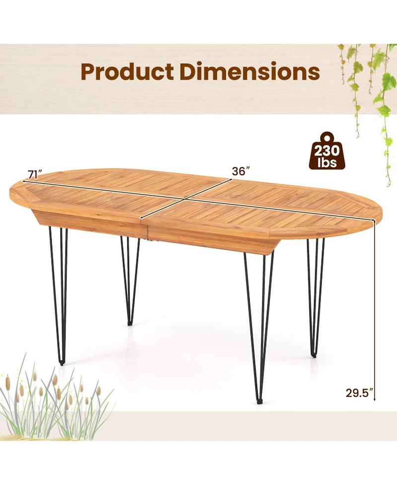 Gouun 71 in Teak Wood Patio Dining Table for 6 with Reinforced Metal Frame