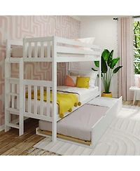 Max & Lily Bunk Bed with Ladder on End and Trundle, Twin-Over-Twin Bed Frame for Kids