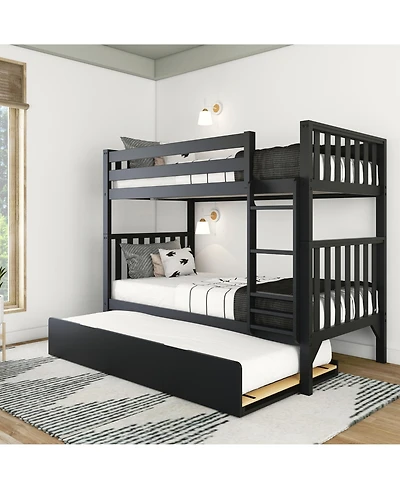 Max and Lily Solid Wood Scandinavian Twin over Bunk Bed For Kids with Storage Trundle