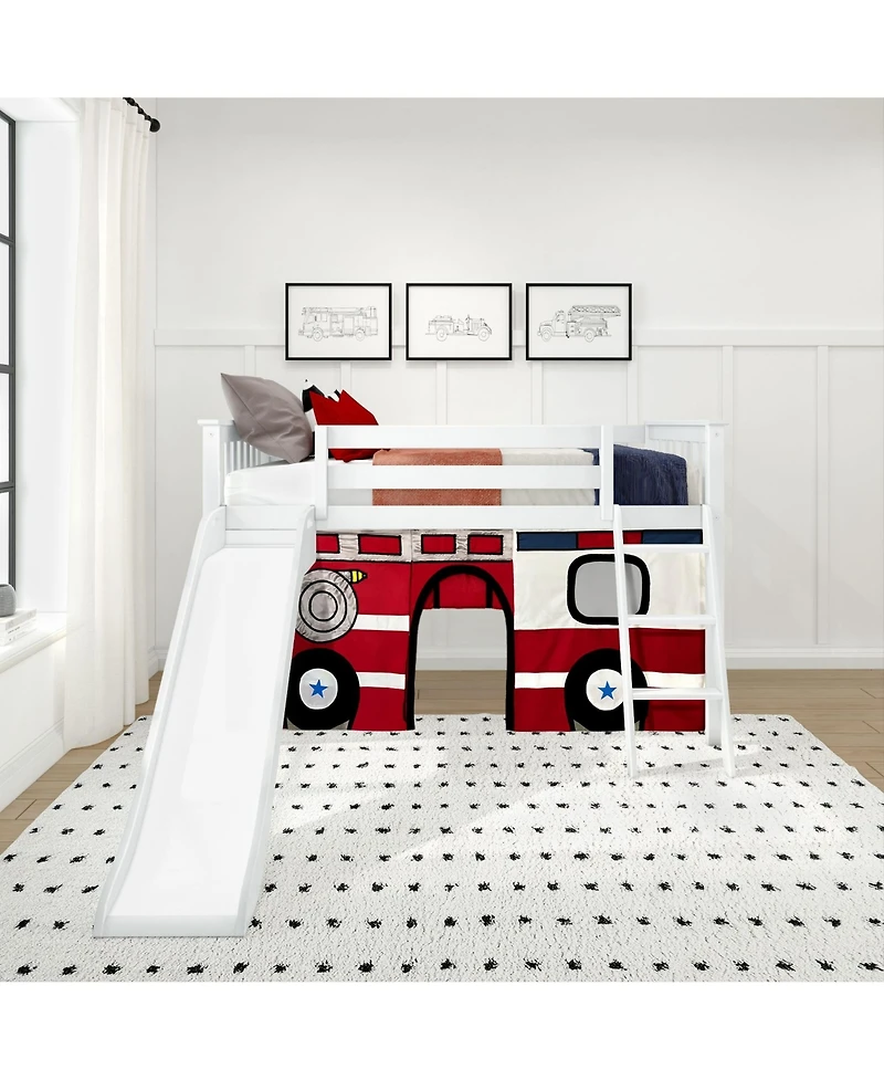 Max & Lily Low Loft With Easy Slide and Firetruck Curtain