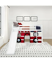 Max & Lily Low Loft With Easy Slide and Firetruck Curtain