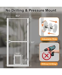 Aostirmotor 61" Extra Tall Pet Gate, adjustable built-in cat door, pressure mount no drilling, ideal for doorways and kitchen