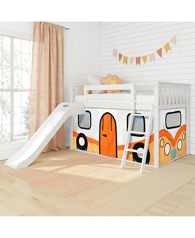 Max & Lily Low Bunk With Easy Slide and Orange Camper Van Curtain