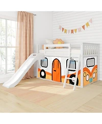 Max & Lily Low Bunk With Easy Slide and Orange Camper Van Curtain