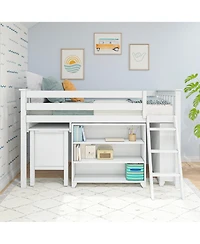 Max & Lily Twin-Size Low Loft With Pull-Out Desk and 3-Shelf Bookcases