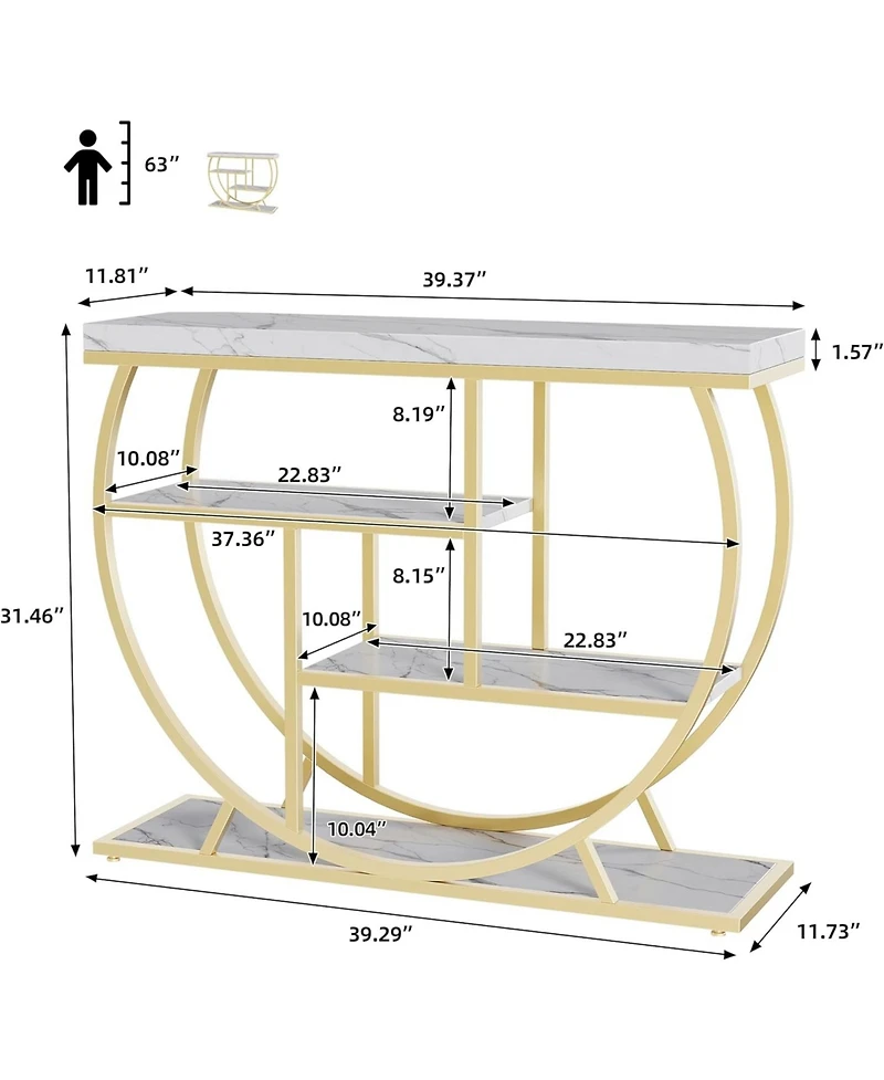 gaomon 3-Tier Industrial Entryway Table with Semicircular Metal Frame, Open Shelf Console Sofa Table for Living Room, Hallway