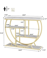 gaomon 3-Tier Industrial Entryway Table with Semicircular Metal Frame, Open Shelf Console Sofa Table for Living Room, Hallway