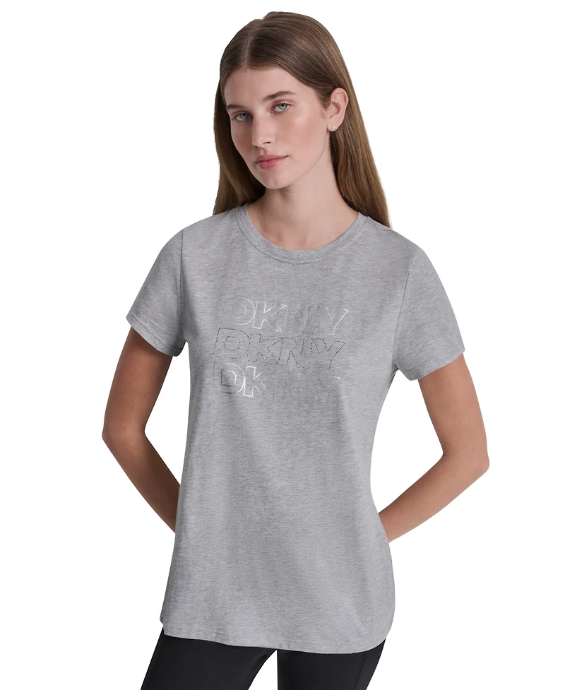 Dkny Sport Women's Triple Rhinestone Foil Logo T-Shirt