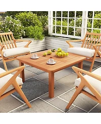 Gymax Patio Coffee Table with Umbrella Hole Slatted Tabletop and Teak Oil Finish