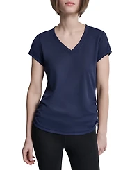 Dkny Sport Women's Ruched Side Seams V-Neck Tech T-Shirt