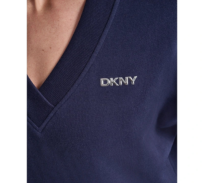 Dkny Sport Women's Metallic Bubble Logo V-Neck Sweatshirt