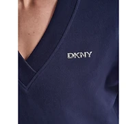 Dkny Sport Women's Metallic Bubble Logo V-Neck Sweatshirt