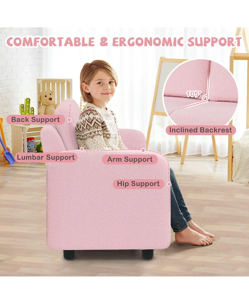 Sugift 2-Seat Kids Sofa Toddler Sofa Couch with Soft Teddy Fleece Upholstery and Solid Wooden Frame