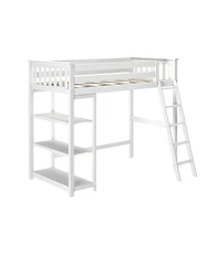 Max & Lily Solid Wood High Loft Bed,Twin Bed Frame For Kids With Bookcase and Ladder