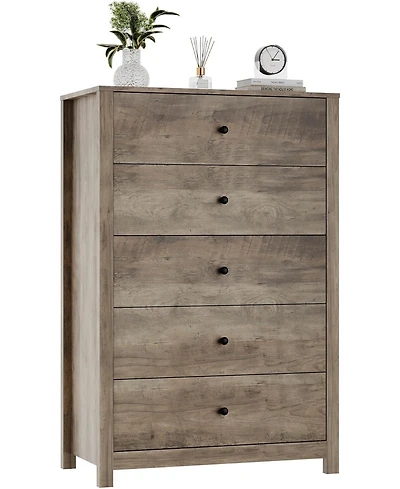 gaomon Modern 5 Drawer Wooden Dresser Chest, Tall Cabinet with Deep Storage Drawers, Metal Knobs, Versatile for Bedroom,Living Room, Hallway, Entryway