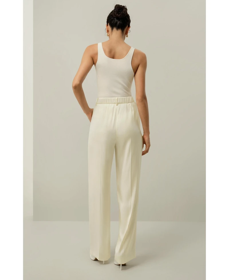 Lilysilk Women's Double-Faced Charmeuse Straight- Leg Pant