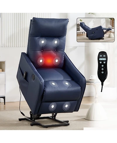 Maison Boucle Pu Leather Lift Chair with Massage & Heat, Power Recliner for Elderly with Usb Port, Remote Control, Heavy Duty Base-Maison Boucle
