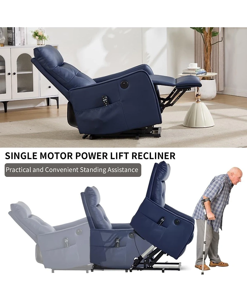 Maison Boucle Pu Leather Lift Chair with Massage & Heat, Power Recliner for Elderly with Usb Port, Remote Control, Heavy Duty Base-Maison Boucle