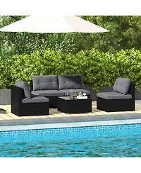 Gouun 5-Piece Wicker Patio Sofa Set with Cushions and Square Coffee Table