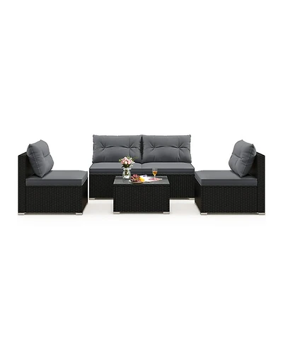 Gouun 5-Piece Wicker Patio Sofa Set with Cushions and Square Coffee Table