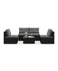 Gouun 5-Piece Wicker Patio Sofa Set with Cushions and Square Coffee Table