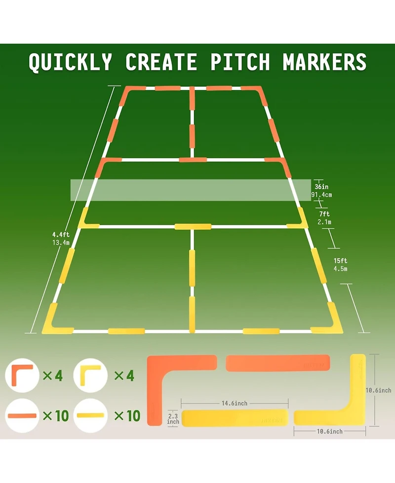 Hikeen Court Lines Marker Kit Anti-Slip and Wind-Resistant Throw Down Markers, Pickleball Net Court for Outdoor Indoor Court