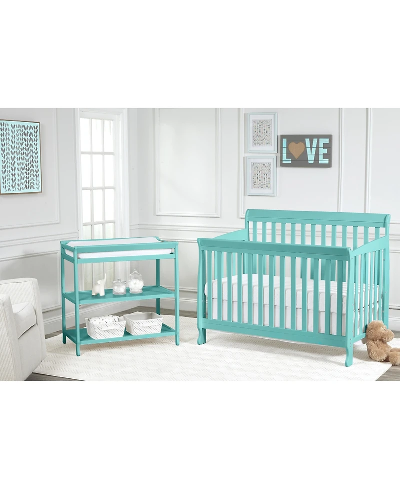 Flynama Turquoise 4in1 Convertible Crib Classic Sleigh Design Safe Finish for Baby Nursery