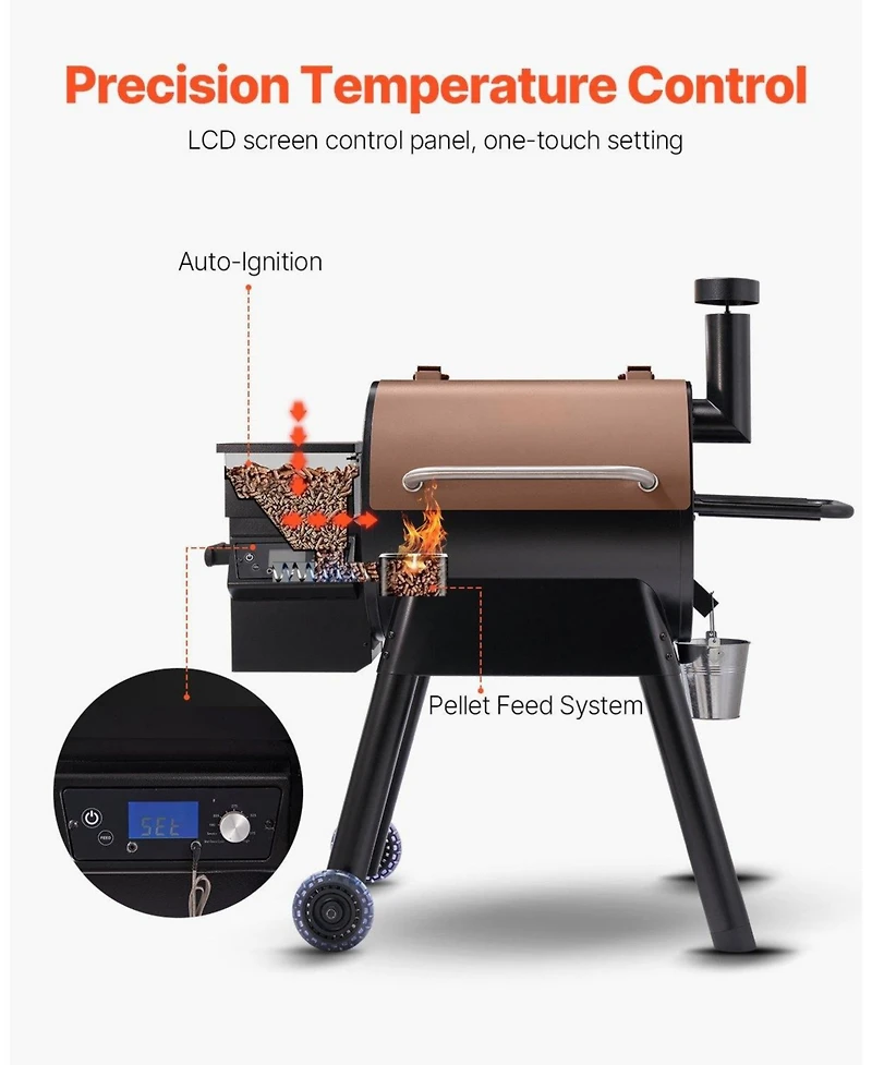Ecooso Wood Pellet Grill Smoker, 8-in-1 Outdoor Bbq, 575 Sq. In. Cooking Area, Lcd Controller, Meat Probe, 500degree(s)F Max