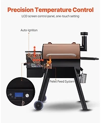 Ecooso Wood Pellet Grill Smoker, 8-in-1 Outdoor Bbq, 575 Sq. In. Cooking Area, Lcd Controller, Meat Probe, 500degree(s)F Max