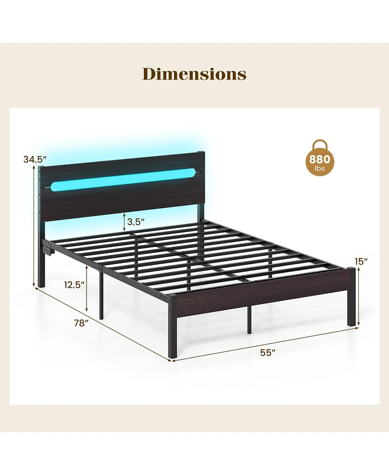 Sugift Heavy-Duty Metal Slats Support Bed Platform with Charging Station