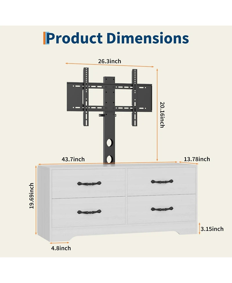 gaomon 63" Modern Tv Stand and Media Console for Up to 75" TVs - Mdf with Adjustable Mount, 6 Drawers.