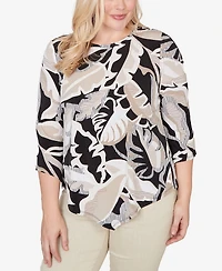 Alfred Dunner Petite Detail Driven Texture Leaves Pointed Hem Top with Necklace