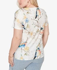 Alfred Dunner Petite Out of the Blue Chickadees Embellished V-Neck T-Shirt