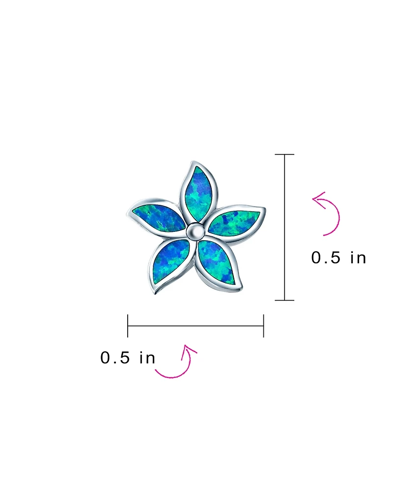 Bling Jewelry Created Blue Opal Inlay Petals Flower Stud Earrings .925 Sterling Silver