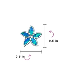 Bling Jewelry Created Blue Opal Inlay Petals Flower Stud Earrings .925 Sterling Silver