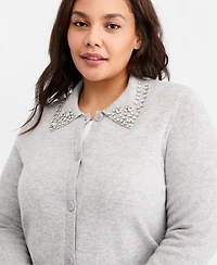 Charter Club Plus Size 100% Cashmere High-Rib Embellished Cardigan, Macy's Exclusive