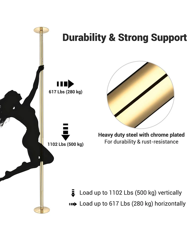 Yescom 3 Pack 9.25 Ft Spinning Static Dancing Pole Kit for Fitness Studio Club Gold