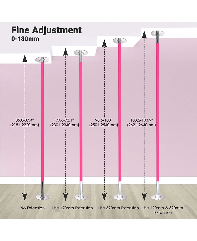 Yescom 3 Pack 9.25 Ft Silicone Spinning Static Dancing Pole for Fitness Studio Club