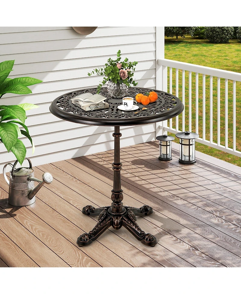 Slickblue 27Inch Round Cast Aluminum Patio Bistro Table with Hollow Top-Copper