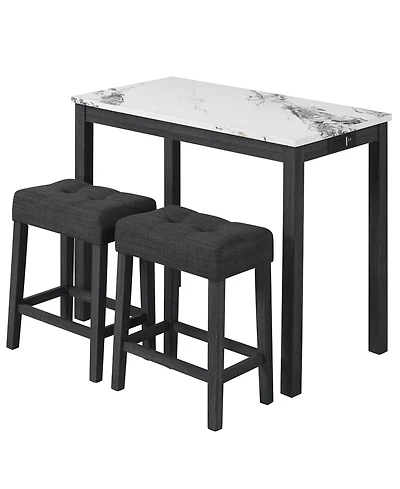 Sugift 3-Piece Bar Table Set with Charging Station and Faux Marble Top