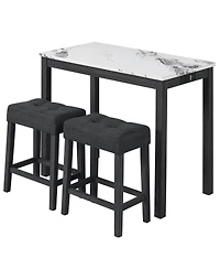 Sugift 3-Piece Bar Table Set with Charging Station and Faux Marble Top