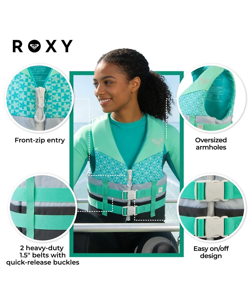 Roxy Uscg Approved Women's Life Vest, Light-weight Epe Foam with Two Quick Release Buckles, for Boating, Fishing and Kayaking