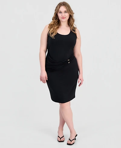 Full Circle Trends Trendy Plus Sash-Belt Bodycon Dress