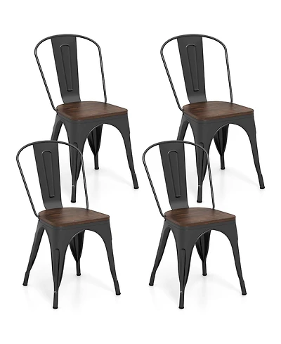 Gymax Tolix Style Metal Dining Chairs Set of 4 with Wood Seat and Removable Backrest