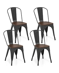 Gymax Tolix Style Metal Dining Chairs Set of 4 with Wood Seat and Removable Backrest