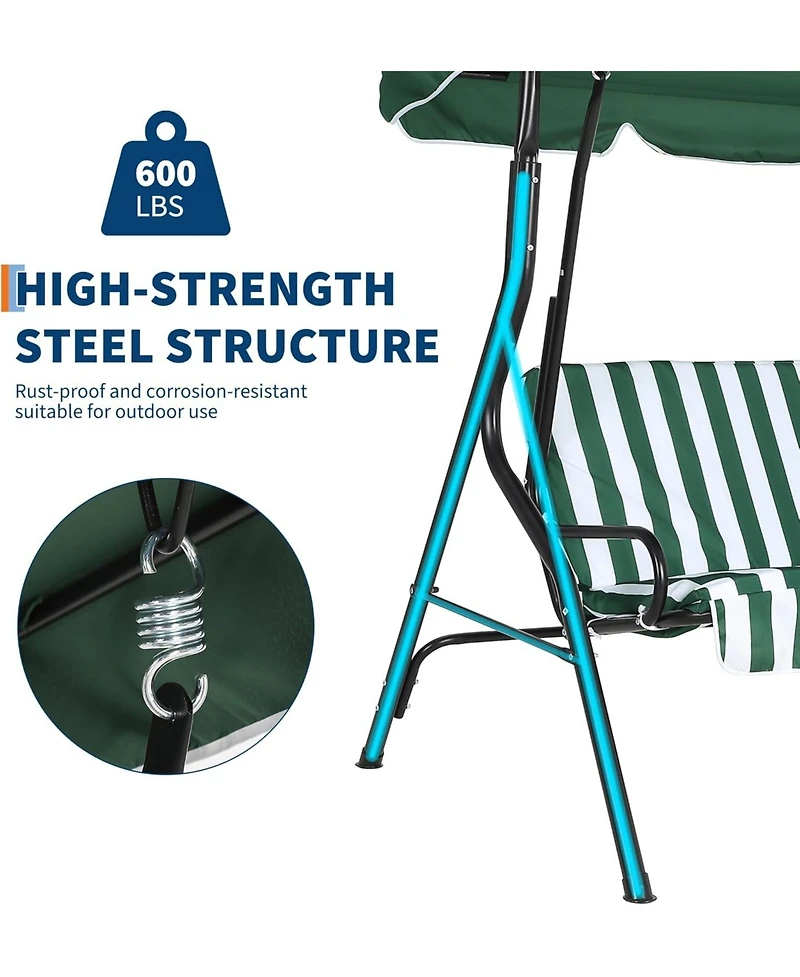 gaomon 3-Seat Outdoor Porch Swing Chair with Adjustable Canopy and Thickened Cushions, Glider Bench Non-Slip Feet Strong Spring