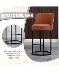 Rainsken Modern Barrel Bar Stools Set of 2 - Linen Fabric Upholstered Counter Height Chairs with Back and Footrest for Kitchen Island