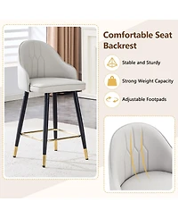Rainsken Pu Leather Bar Stools Set of 2, Modern Counter Height Chairs with Ergonomic Backrest and Metal Footrest for Home Pub