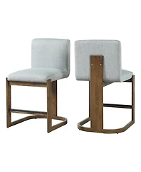 Rainsken Modern Bar Stools Set of 2, 24" Solid Wood Counter Height Chairs with Linen Upholstered Seat for Kitchen Island, Home Bar