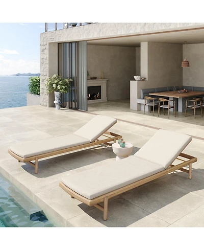 Mondawe Outdoor Teak Chaise Lounge Set of 2 with Cushions